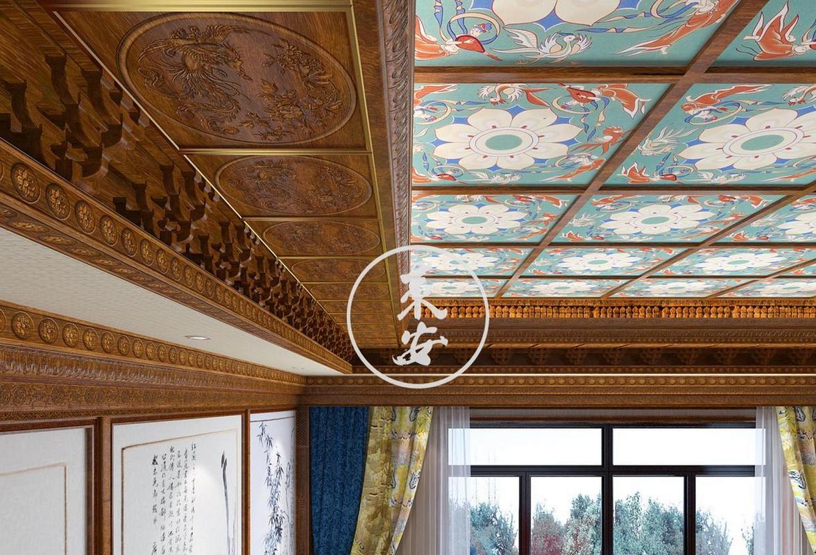 徽派建筑承志堂拱棚式天花板_徽州木雕拱棚仰视图_吉祥传统木雕图案