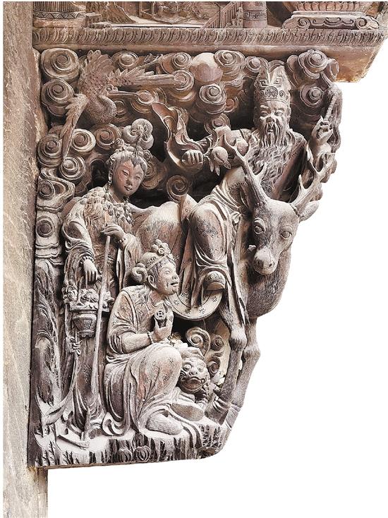 东阳木雕牛腿_世美堂琴枋金云山落款_东阳仿古木雕门楼