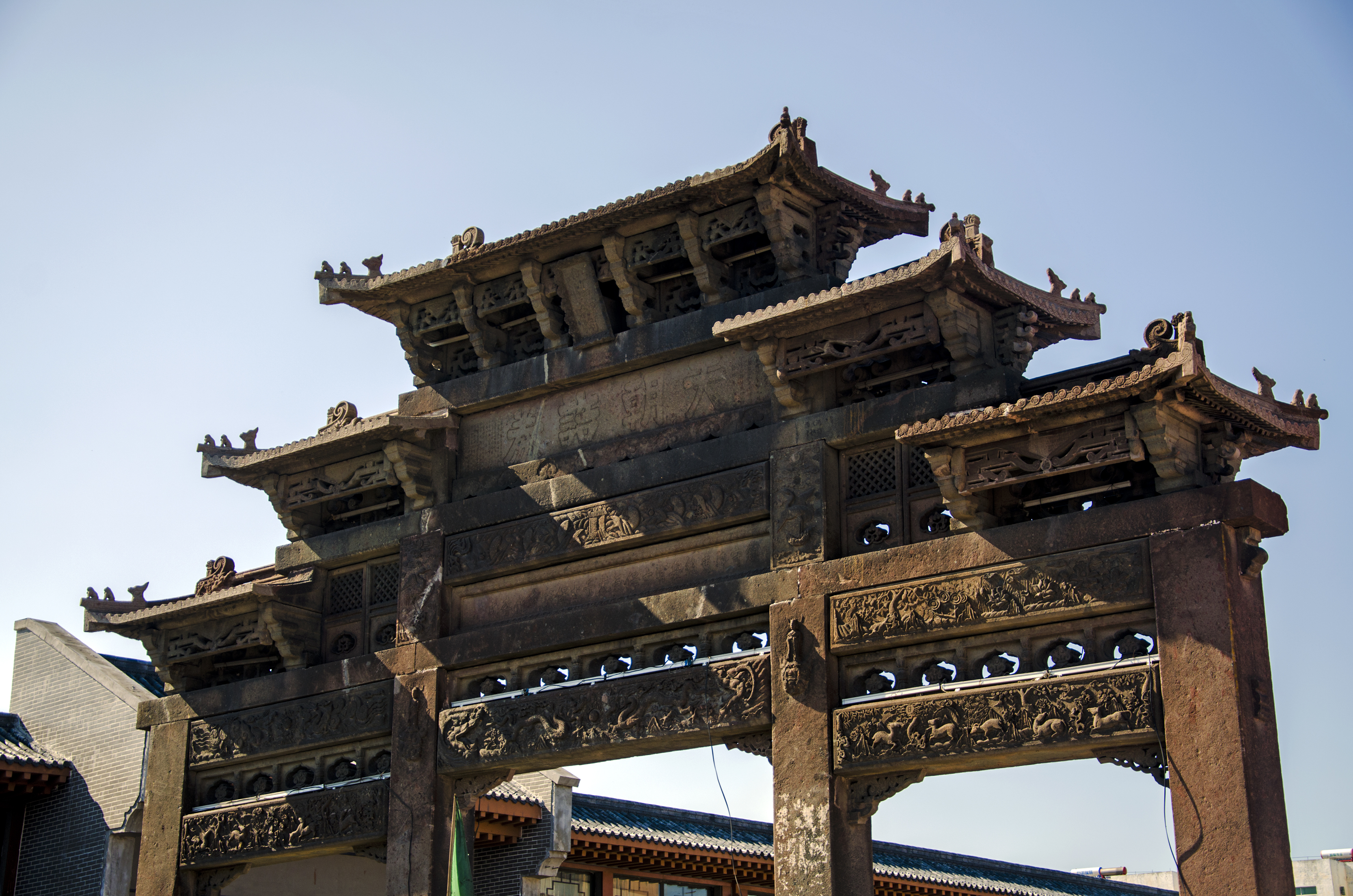 浙江宁波横省石牌坊 / 南宋—元_木牌坊图_河南汤阴岳飞庙精忠坊 / 明