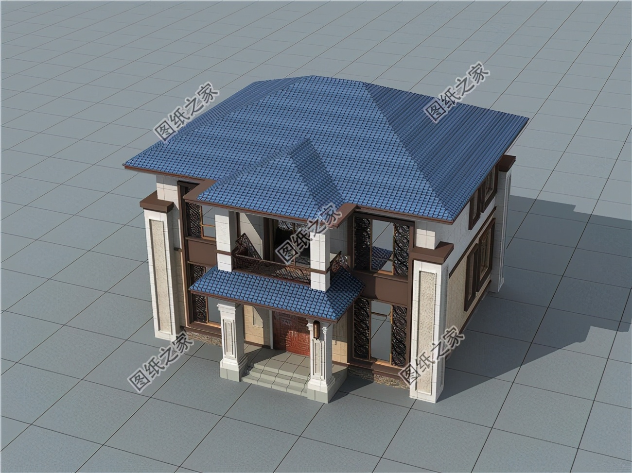 100平方米二层古典中式小别墅设计图纸_农村挑空别墅设计图纸_农村别墅大门