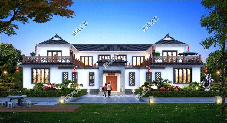 农村别墅大门_中式双拼四合院设计图纸_农村兄弟双拼四合院别墅