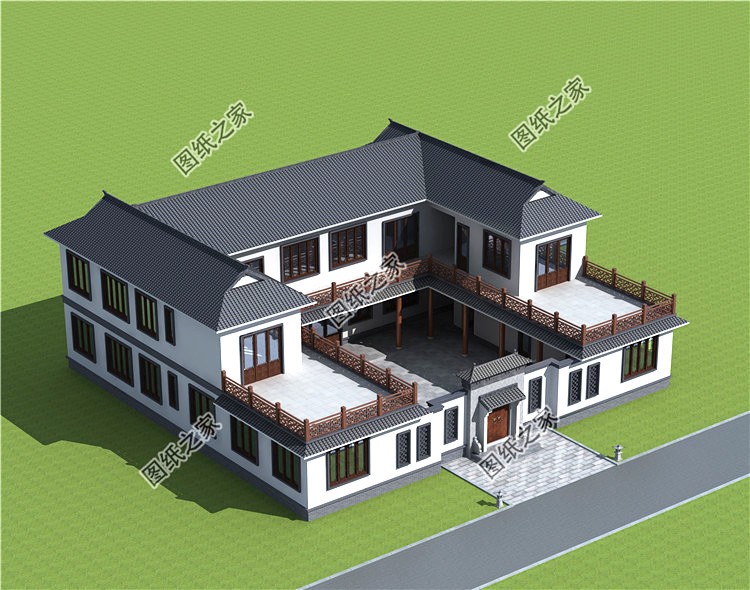 农村别墅大门_中式双拼四合院设计图纸_农村兄弟双拼四合院别墅