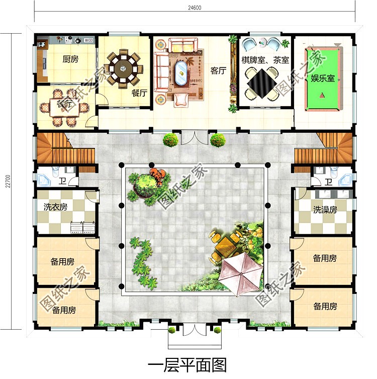 中式双拼四合院设计图纸_农村别墅大门_农村兄弟双拼四合院别墅