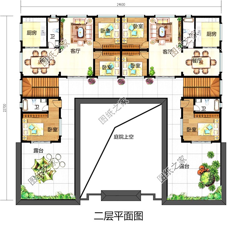 农村兄弟双拼四合院别墅_农村别墅大门_中式双拼四合院设计图纸