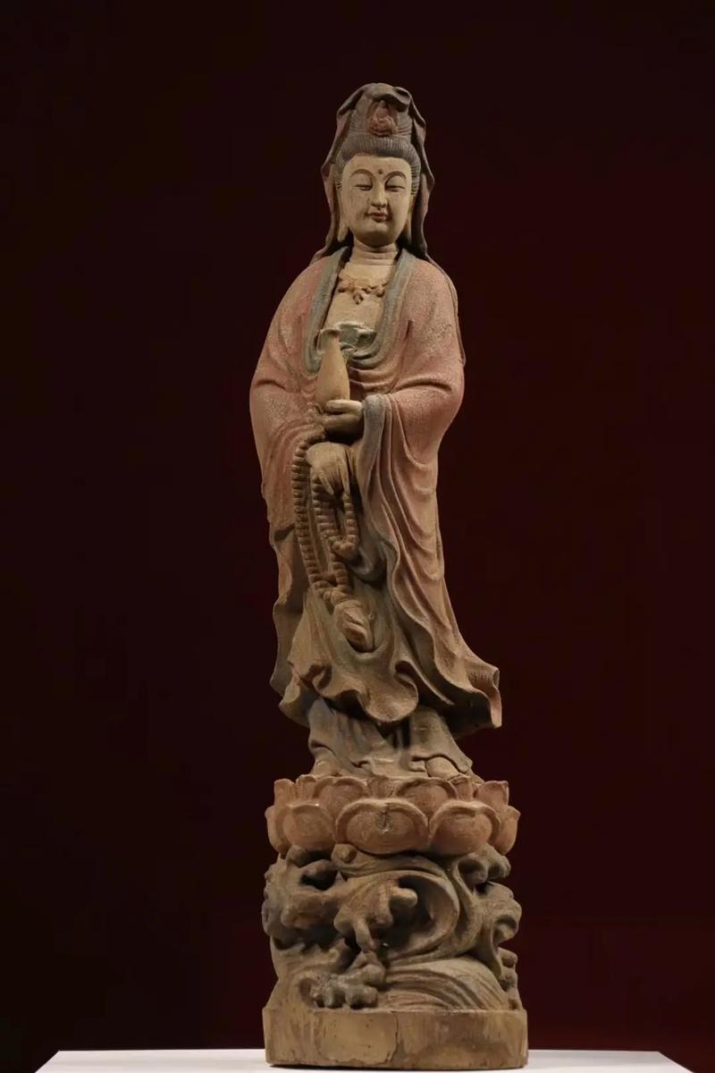 木雕工艺品_中国国家博物馆彩绘木雕观音菩萨坐像_中国工艺美术大师郑春辉清明上河图木雕