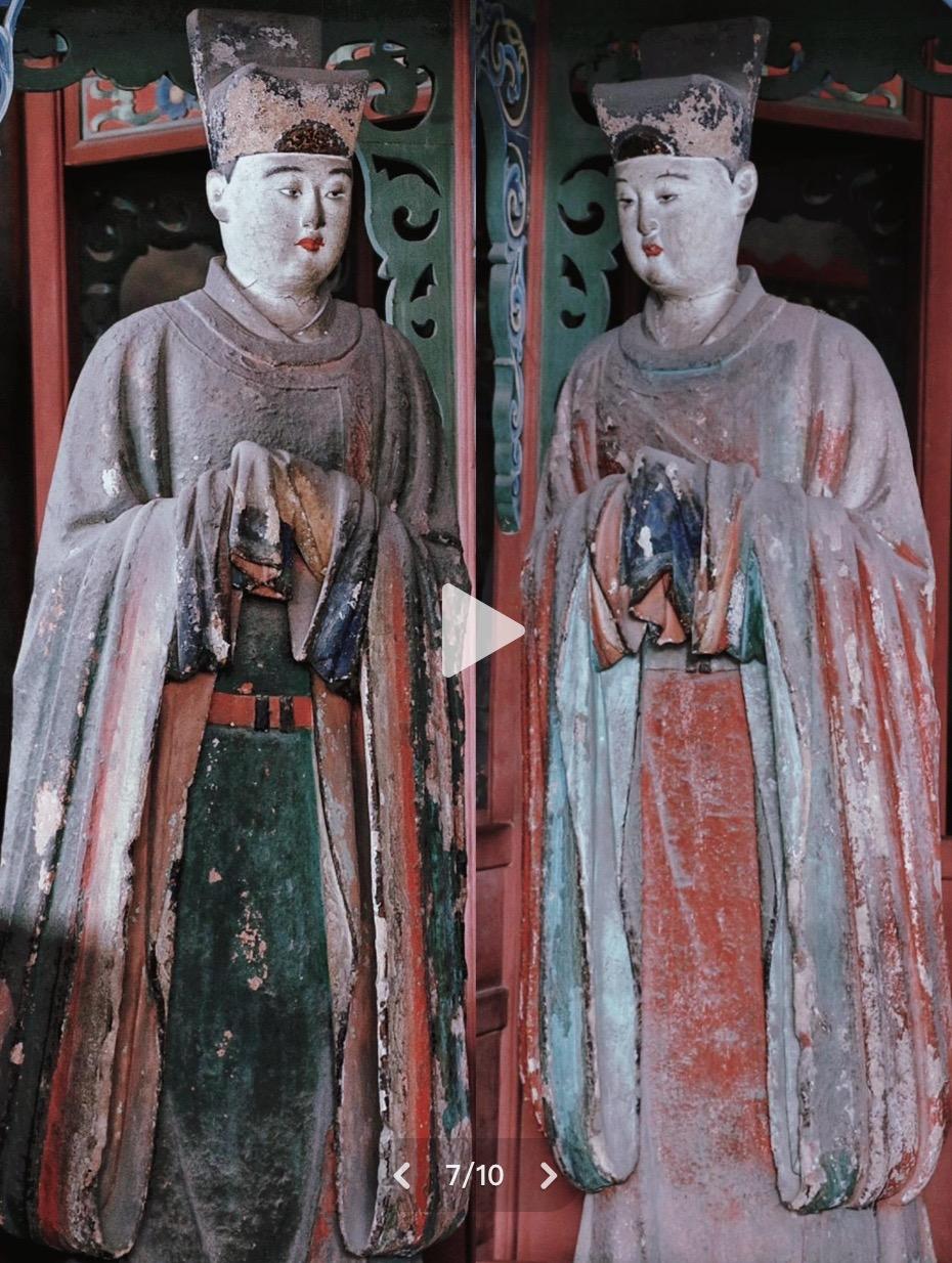 晋祠圣母殿宋代侍女像_晋祠御笔匾额_晋祠侍女雕塑艺术