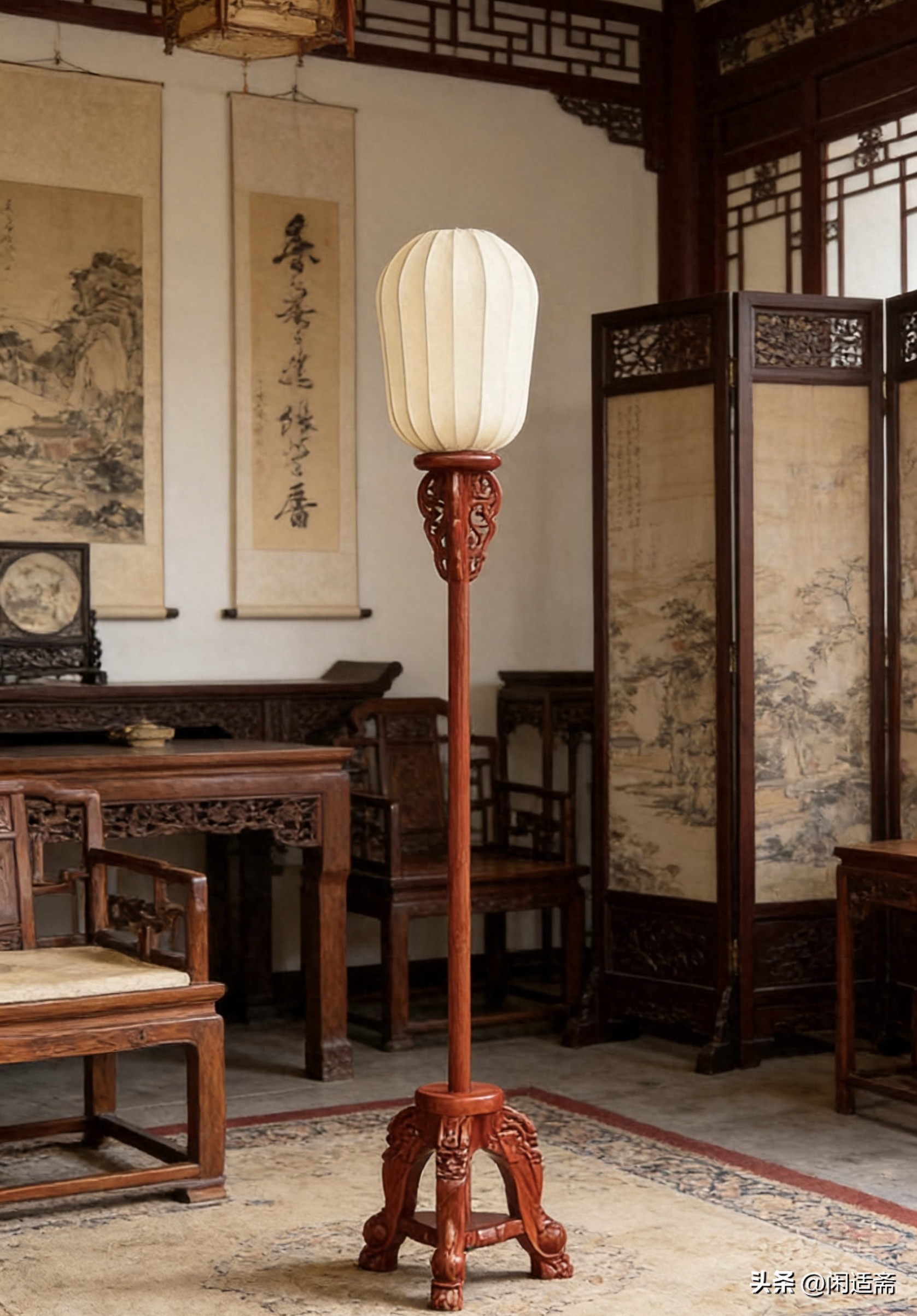宫灯制作工艺与美学价值_缅甸花梨木三足兽头宫灯_木制雕刻工艺品图片